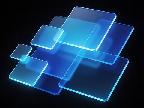 Blue glowing glass panels stacked