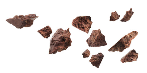Fototapeta premium Tasty chocolate. Pieces flying in air on white background