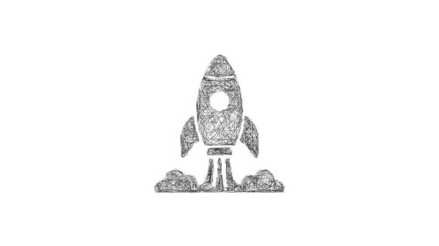 Sketch startup rocket icon animation - smooth progressive reveal