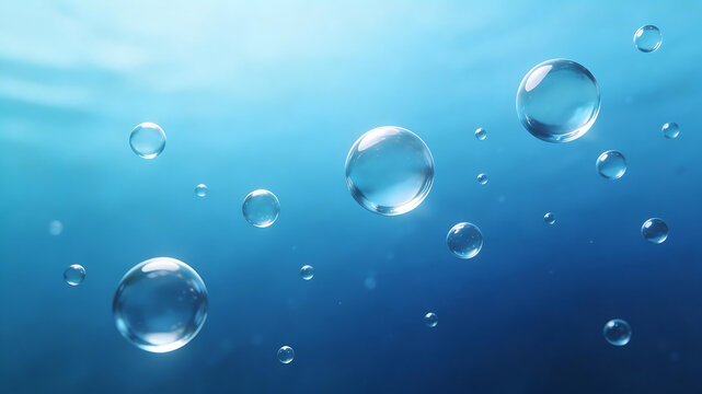 Underwater bubbles in blue water