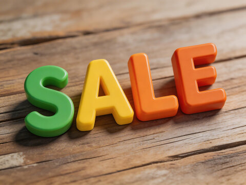 Colorful sale letters on wooden surface