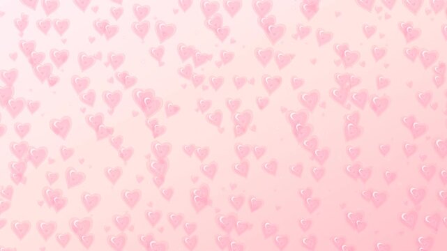 Soft pastel pink glass hearts tessellation pattern in romantic motion background