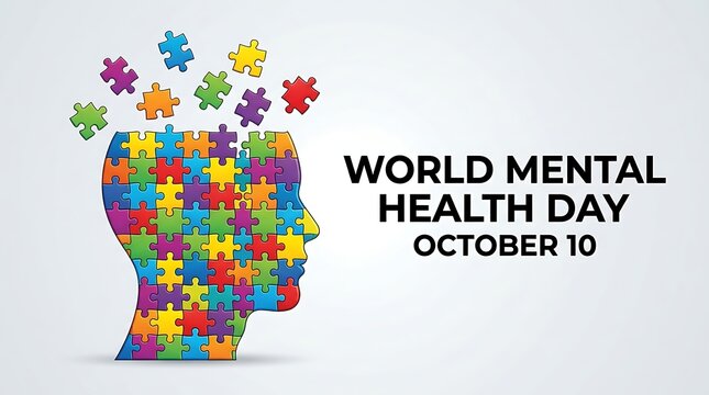 Colorful puzzle head shape for world mental health day illustration