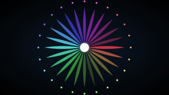 Colorful radial loading spinner animation: rotating spectrum circle for digital interface and user experience 4k