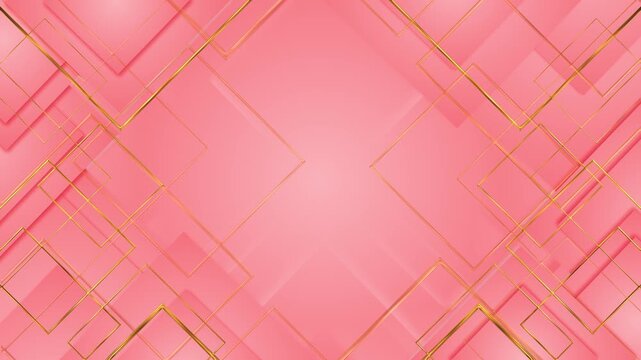 Pink layered squares polished gold outlines form an elegant geometric motion background open center space. beauty promos, wedding titles, fashion branding, invitations, product displays, refined