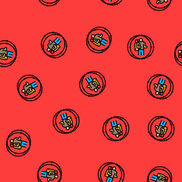 person inside circle of barbed wire vector seamless pattern person inside circle of barbed wire sign illustration