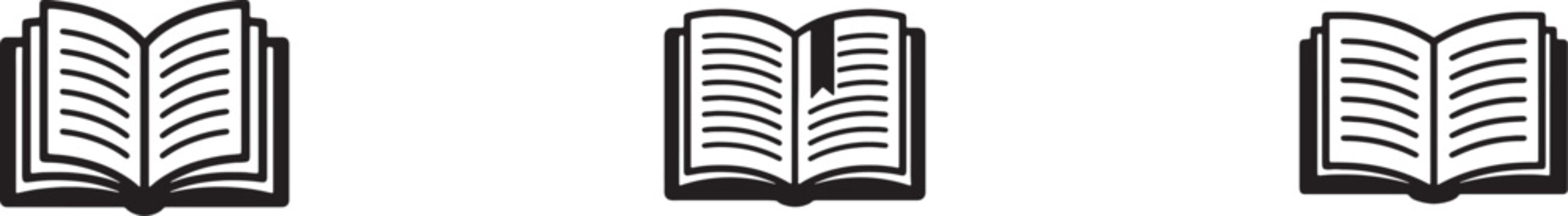 Collection of open book icons depicting reading study education and literature
