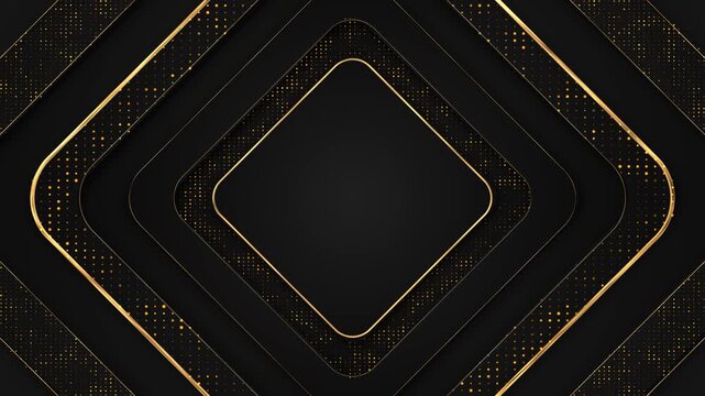 Black rounded diamond frames gold borders and dotted accents create a luxurious geometric motion background. award titles, logo reveals, fashion promos, premium products, gala events, elegant video