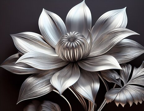 silver metallic flower modern botanical art and design
