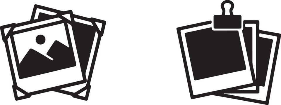 Minimalist photo icons set featuring stacked photographs and instant film prints