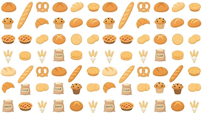 Set of various fresh bakery products and bread types isolated on a white background