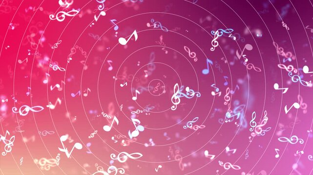 Abstract digital artwork featuring flowing colorful energy waves with musical notes