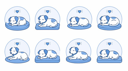 Various dogs sleeping comfortably on blue pet beds.