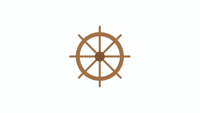 Minimalist brown ship steering wheel icon isolated on clean white background graphic design element with vector illustration nautical