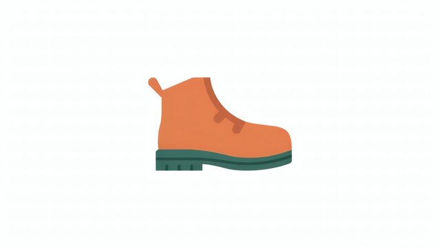 Orange hiking boot icon flat vector illustration with boot dark green illustration single green sole with background
