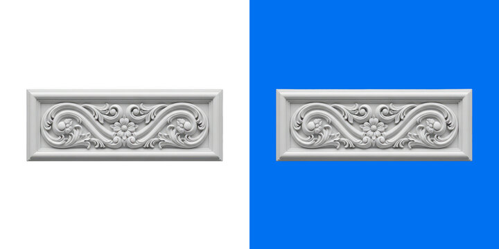 Classic rectangular white plaster molding with floral ornate carved pattern design transparent png