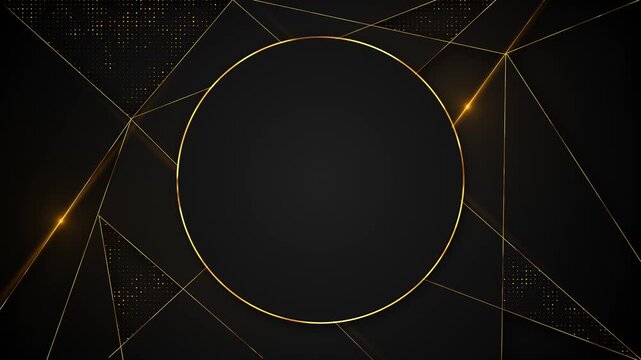 A bold black circular frame gold edges sits among angular lines and dotted corner panels. logo reveals, award graphics, luxury branding, event titles, product showcases, polished video
