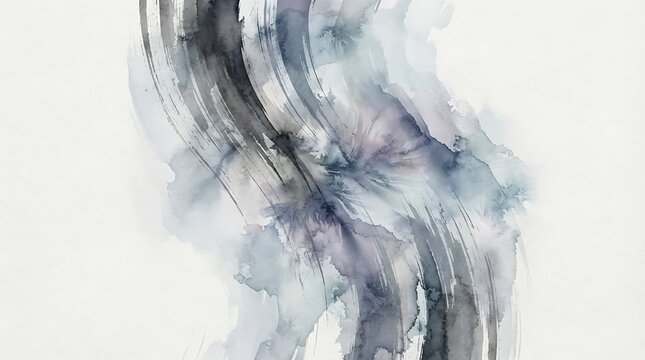 Abstract watercolor painting with soft blue and grey brush strokes on a textured white paper background