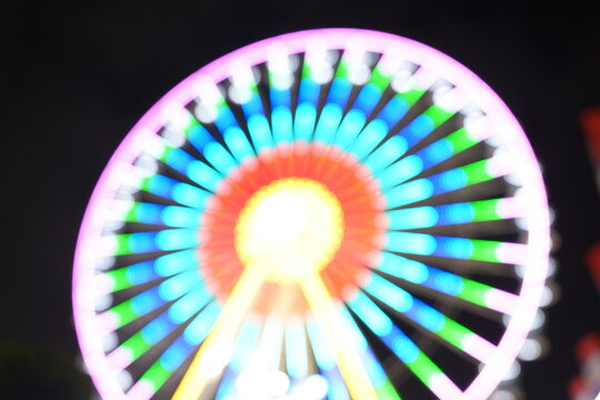 Abstract background of colorful lights of a ferris wheel
