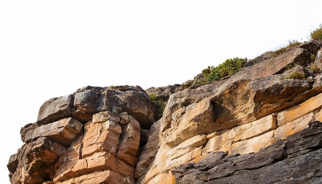 rocky cliff edge with textured surface isolated on a white background cutout background