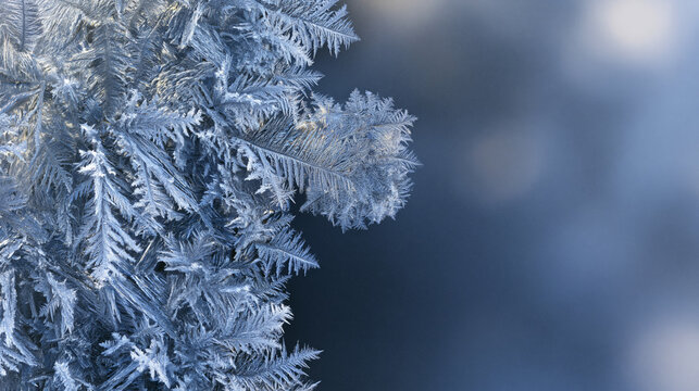 ice crystal fern dendrite formations on a cold window pane.
