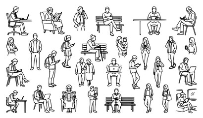 Naklejka premium Minimal Contour People Silhouette Icon Pack for Architecture and Interior Design