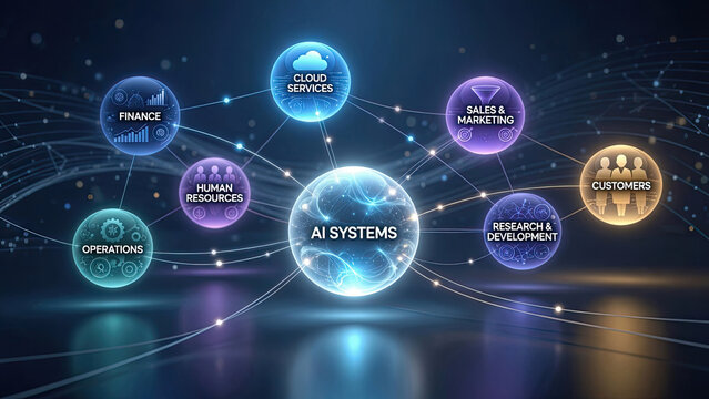 Illustration of artificial intelligence technologies and their influence on different business operations and processes