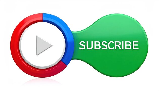 3D subscribe button with white play icon graphic.