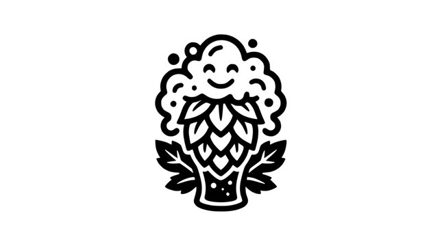 Smiling hop flower character for craft brewery.