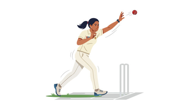 Female Cricket Bowler Vector Illustration