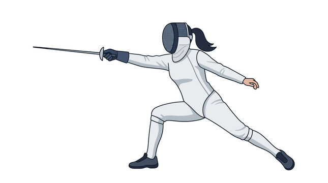 Female Fencer Lunging Vector Illustration