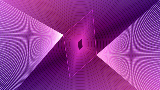 Abstract geometric purple background with radial lines, futuristic violet gradient vector pattern, modern digital art with concentric diamond shapes