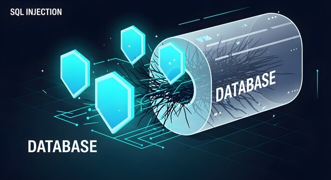 Digital Cybersecurity Concept Featuring Database Protection Systems and Network Infrastructure Vulnerability Shielding for Modern Data Safety
