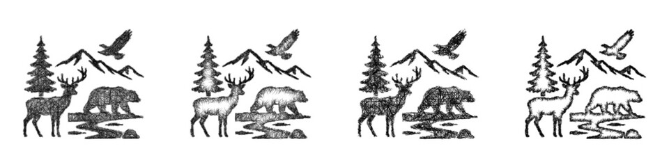 Naklejka premium Sketch national park wildlife icon design set