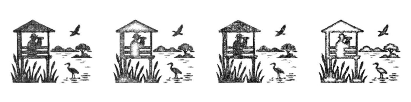 Monochrome sketch nature reserve observation icon design set