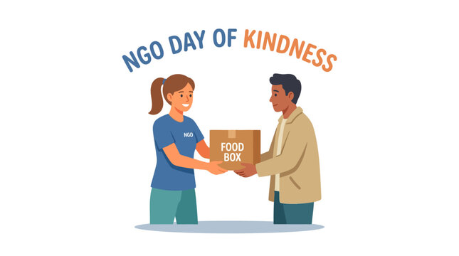NGO Day of Kindness volunteers sharing food box.