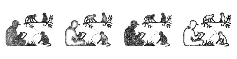 Fototapeta premium Sketch animal behavior study icon design set