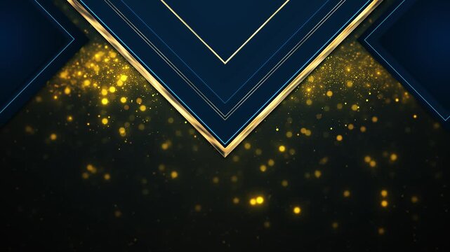 Deep blue chevron layers with gold trim, cyan edges, and glowing golden particles create a dramatic premium frame. Perfect for award titles, event openers, logo reveals, presentations, and TV screens.