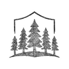 Fototapeta premium Black and white sketch protected forest icon design