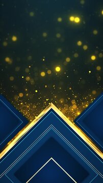 Navy arrow shapes, amber borders, bright specks, and elegant central copy space form a polished luxury design. Ideal for gala announcements, trophy presentations, premium branding, and TV motion loop.