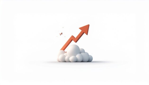 3D red arrow rising up from white cloud concept for business growth success and financial achievement