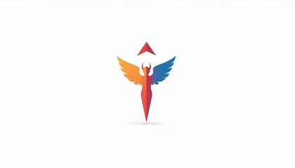 Obraz premium Stylized phoenix wings logo with arrow symbol in vibrant gradient colors for professional business identity and modern branding