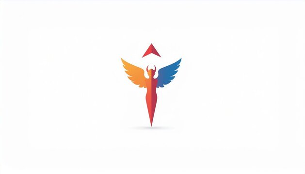 Stylized phoenix wings logo with arrow symbol in vibrant gradient colors for professional business identity and modern branding