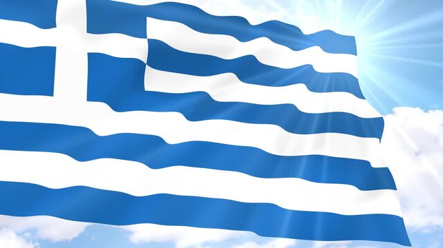 Greece Flag Seamless Loop 4k 60fps on Sky Background