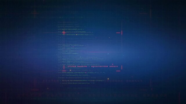 Futuristic Programming Code Scrolling on Dark Blue Digital Technology Background