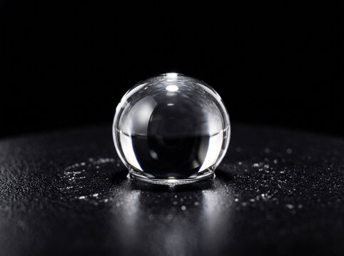 Gota de agua sobre fondo negro con reflejos plateados concepto de lujo