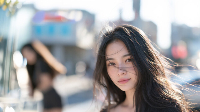 young asian woman with oval face and deep eyes portrait, elegant asian female beauty portrait with natural skin and refined features, closeup portrait of young asian woman 
