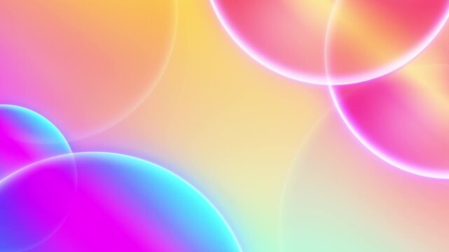 Soft pastel bubbles overlap across a warm peach gradient with glowing pink, blue, and violet edges. Perfect for beauty promos, wellness videos, playful branding, product ads and smooth abstract loops.