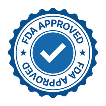 Fda approved blue stamp icon with check mark vector illustration of a seal of approval for medical or food products