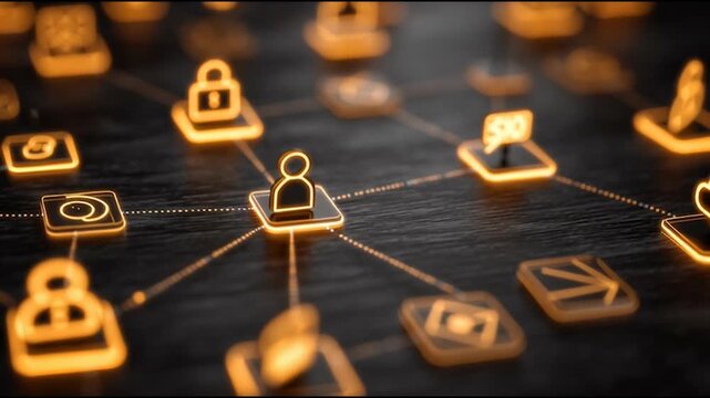 abstract cloud social media innovative cyber security network, using interconnected nodes to represent business partnerships on the Smart digital Innovation city with connection network reciprocity 